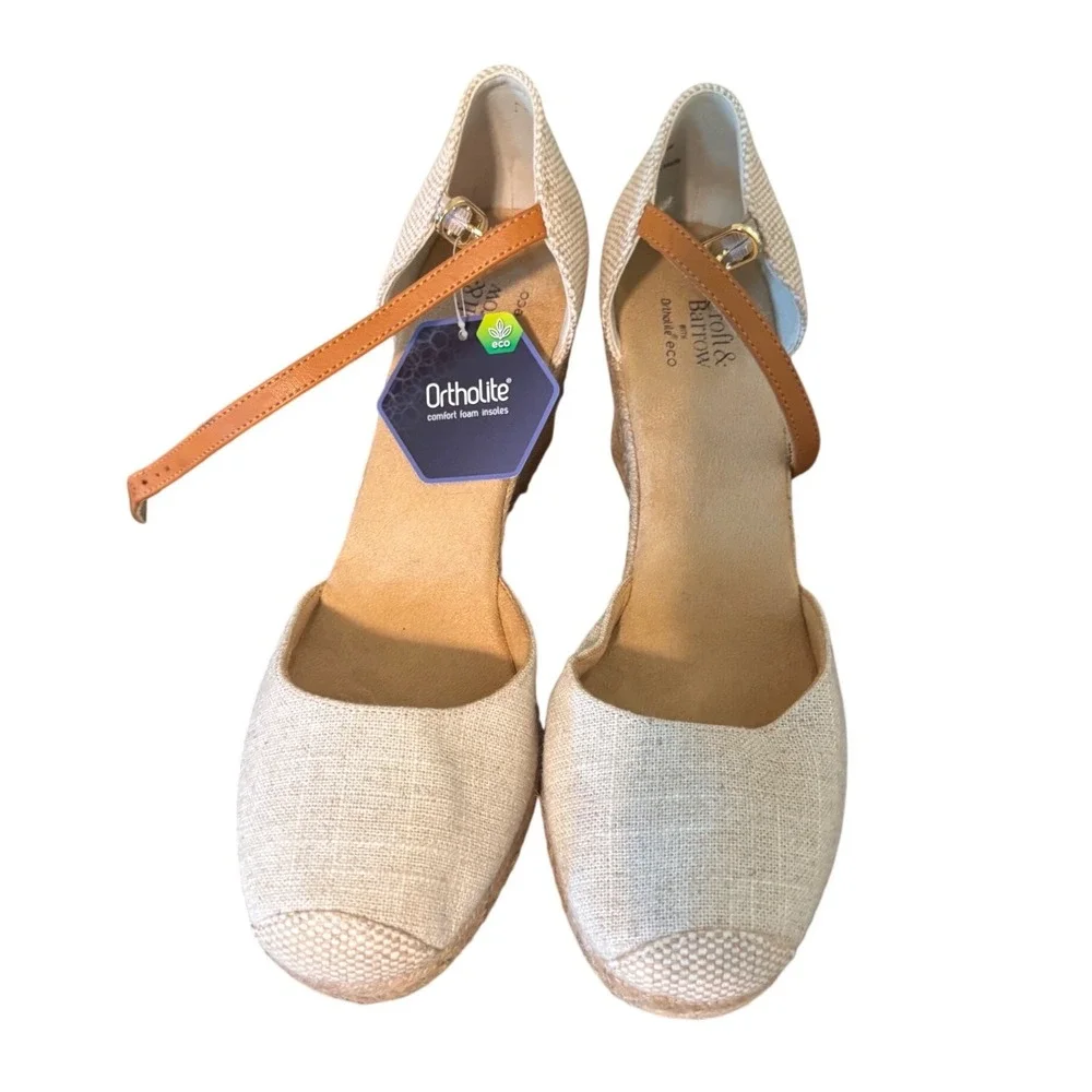 Croft & Barrow Georgina Linen Espadrille Wedge Sandal Tan Ankle Strap Wmn 11 NWt